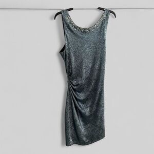 Alex Evenings NEW blue metallic jewel embellished midi gown size 16 Plus gems